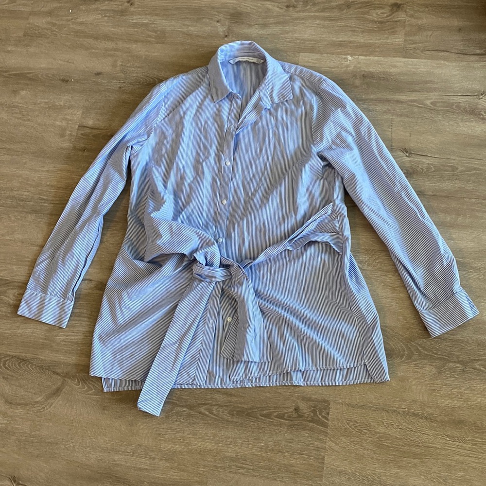 Zara Flowers Embroiled Long Sleeve Shirt with Tie in the Front